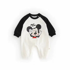 Baby Crawling Suit 2024 Summer New Children'S Cartoon Disney Printed Mickey Mouse Jumpsuit Sweater Children'S Clothing