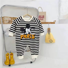 Baby Crawling Suit 2024 Summer New Children'S Cartoon Disney Printed Mickey Mouse Jumpsuit Sweater Children'S Clothing