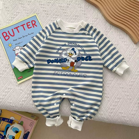 Baby Crawling Suit 2024 Summer New Children'S Cartoon Disney Printed Mickey Mouse Jumpsuit Sweater Children'S Clothing