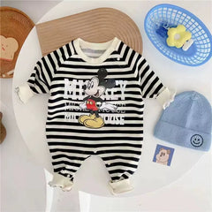 Baby Crawling Suit 2024 Summer New Children'S Cartoon Disney Printed Mickey Mouse Jumpsuit Sweater Children'S Clothing