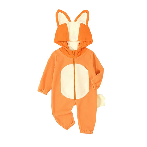 Cartoon Blue Orange Dog Costume for Toddler Baby Boys Girls Halloween Costume Hooded Ear Tail Jumpsuit