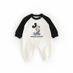 Baby Crawling Suit 2024 Summer New Children'S Cartoon Disney Printed Mickey Mouse Jumpsuit Sweater Children'S Clothing